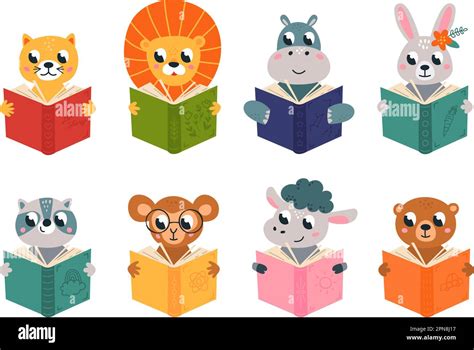 Cute Animals Reading Books Studying Animal Readers Characters Hold