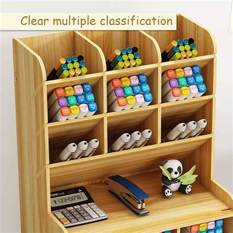 Wooden Pencil Pen Storage Box Tilting Desktop Stationary Holder