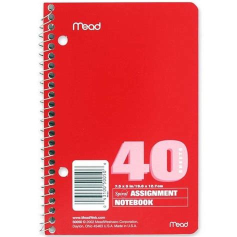 Mead Spiralbound Assignment Notebook Mea50050