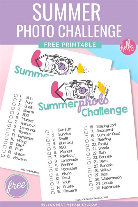 Summer Photo Challenge Printable Perfect For Beginner Photographers