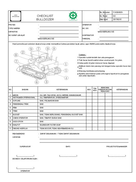 Form Checklist Inspeksi Bulldozer Pdf
