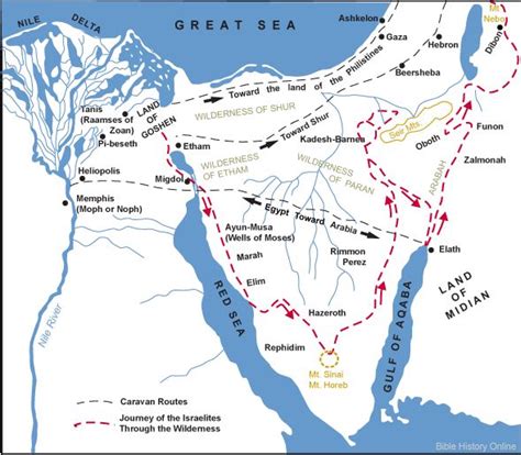 Map Of The Route Moses And The Israelites Took During The Exodus From