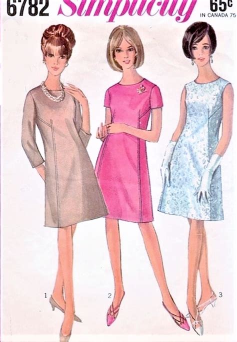 1960s cute mod dress pattern simplicity 6782 a line shift day or cocktail dress 3 versions bust