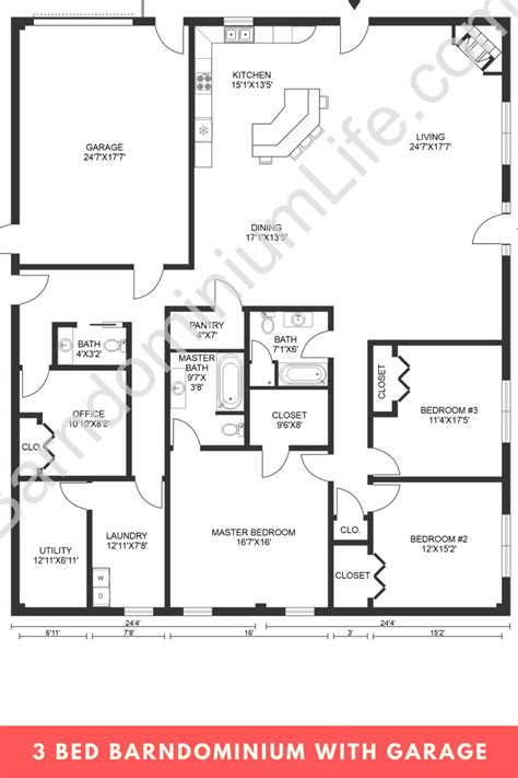 The Floor Plan For A 3 Bedroom 2 Bathroom Apartment With Garage And