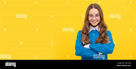 Confident Teenage Girl In Eyeglasses Happy Smile Keeping Arms Crossed