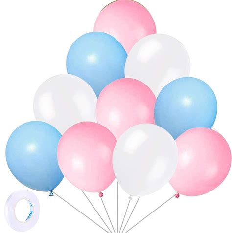 Yiran Blue Pink White Balloons Pack Of 30 Latex 12 Inch Balloons