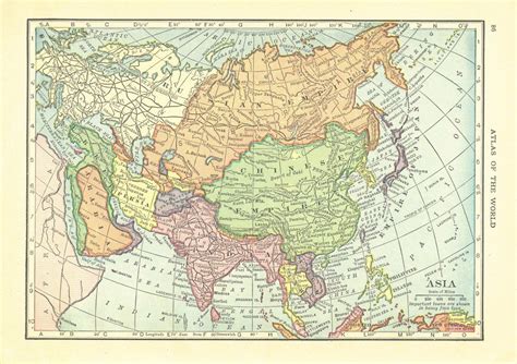 1911 Handy Atlas Vintage Map Pages Asia On One Side And Russia On The