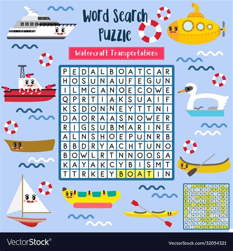 Words Search Puzzle Watercraft Transportations Vector Image