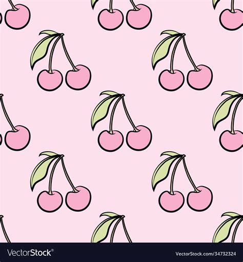 Cute Pastel Pink Cherry Pattern Background Vector Image