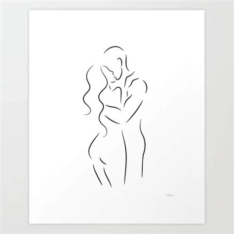Kiss Drawing Minimalist Couple Line Art Art Print By Siretmr
