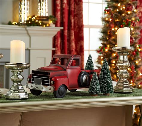 Vintage Metal Red Truck With 3 Removable Bottlebrush