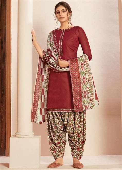 Maroon Printed Punjabi Style Salwar Suit Indian Salwar Kameez