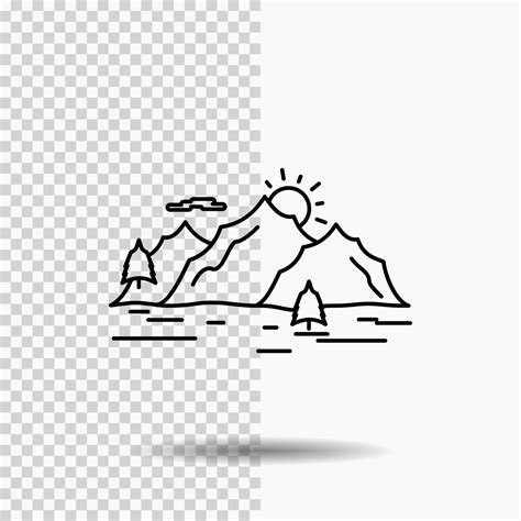 Mountain Hill Landscape Nature Tree Line Icon On Transparent