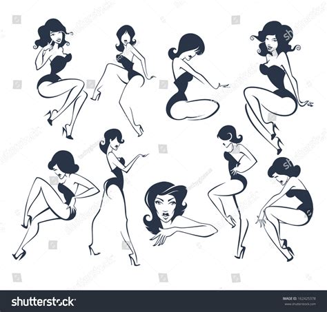 Large Vector Collection Of Stylized Pin Up Girls In Different Poses 162425378 Shutterstock
