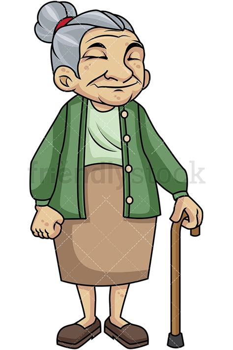 Old Woman With Walking Stick Cartoon Vector Clipart Friendlystock
