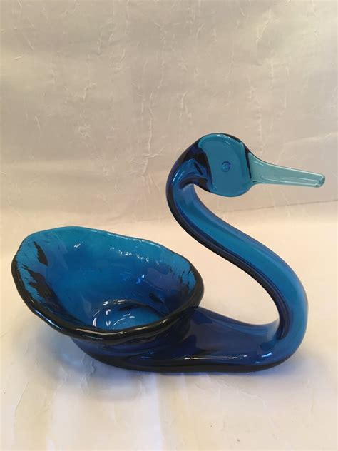 Vintage Blown Glass Swan Cobalt Blue Swan Dish Or Accent Etsy