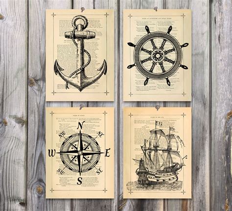 nautical art poster print set antique drawing by eebookprints 29 99 nautical art nautical