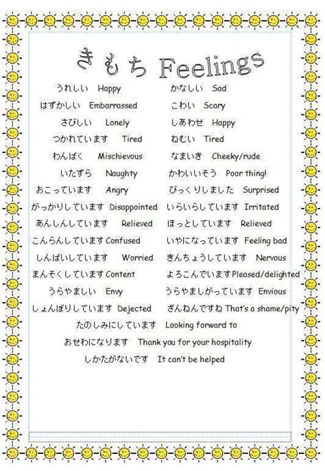Kimochi ~ Feelings And Moods Japanese Phrases Japanese Words