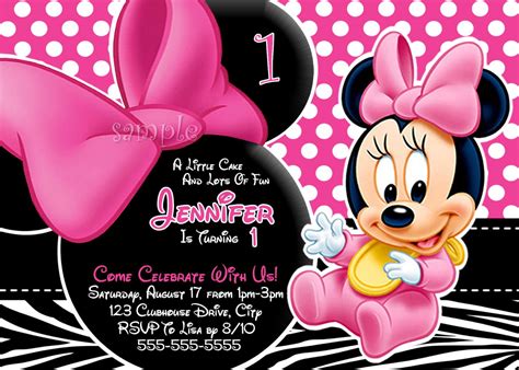 A minnie mouse invitation would set the right tone for a joyous minnie mouse themed birthday party and is sure to impress your little one her tiny friends as well. FREE Personalized Minnie Mouse First Birthday Invitations ...