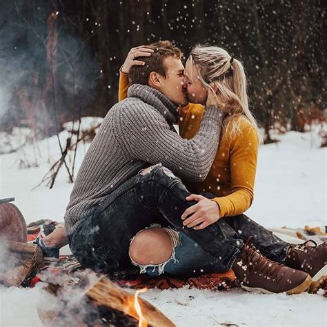 Couple Kissing In The Snow Winter Couple Pictures Winter Engagement