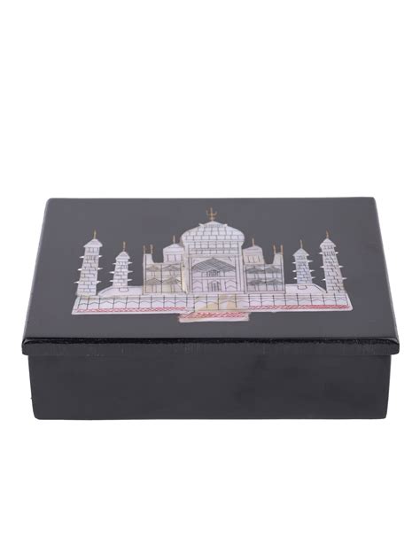 Black Marble Jewellery Box With Taj Mahal Inlaid Design