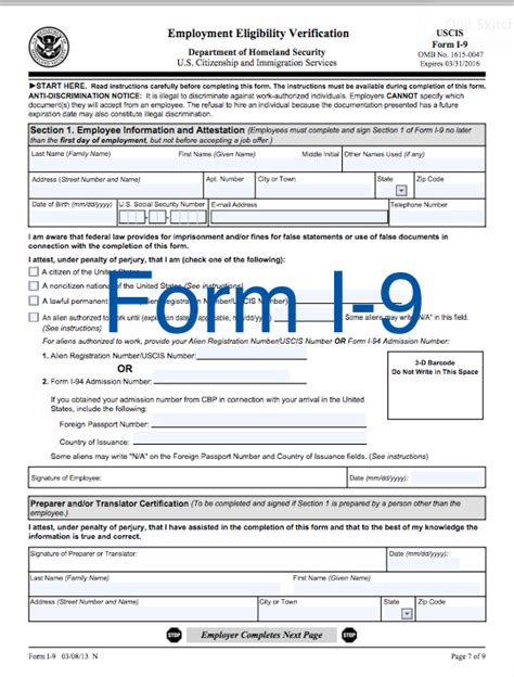 Irs I 9 Form Printable
