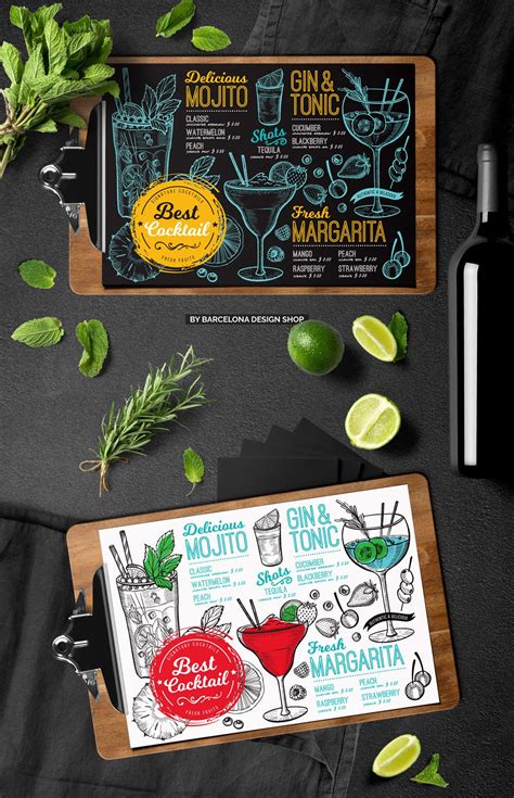 trifold cocktail bar menu brochure templates creative market