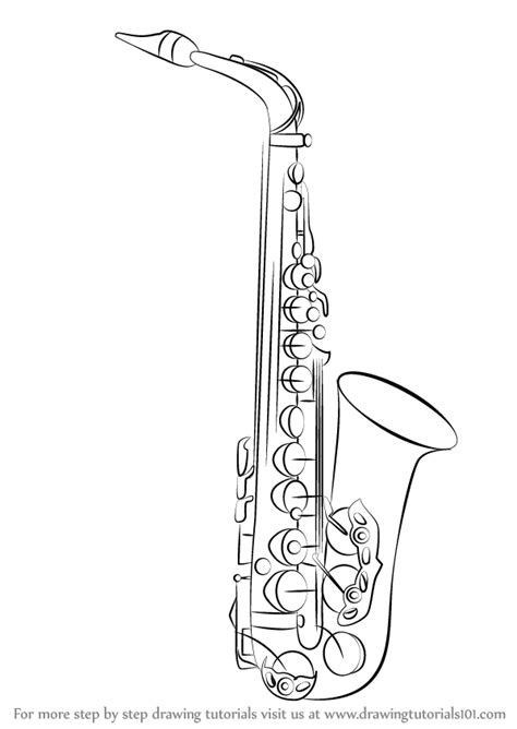 how to draw a saxophone musical instruments step by step
