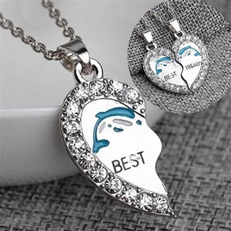 Buy 2pcsset Best Friends Dolphin Friendship Women Rhinestone Broken Heart Bff Jewelry Chain
