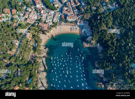 Aerial View From Beach In Tamariu Costa Brava Spain Mediterranean