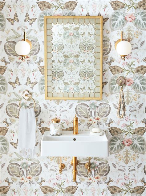 Tropical Butterflies Wallpaper Floral Bathroom Wallpaper Room