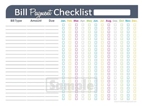 Bill Payment Checklist Printable EDITABLE By FreshandOrganized