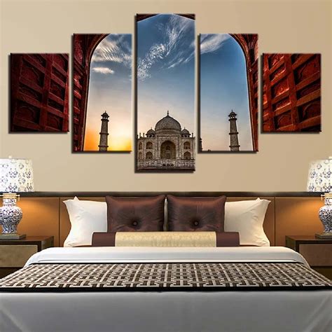 5 Pieces Taj Mahal Agra India Dawn Paintings Modular Living Room