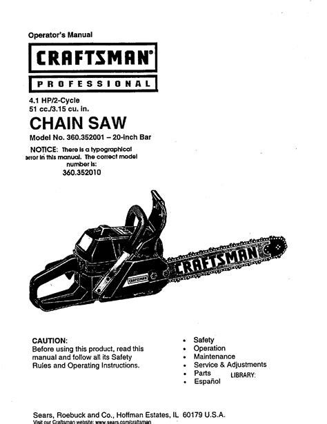 Craftsman 360352010 User Manual Chain Saw Manuals And Guides L9050106