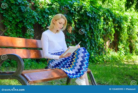 Woman Blonde Take Break Relaxing In Park Reading Book Reading Literature As Hobby Books Are