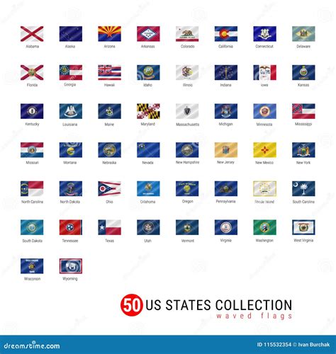 50 Us States Vector Flag Set Official Vector Flags Of All 50 States