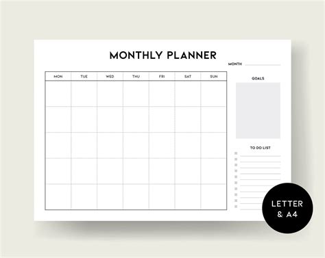 Printable Monthly Planner Landscape Monthly Planner Etsy