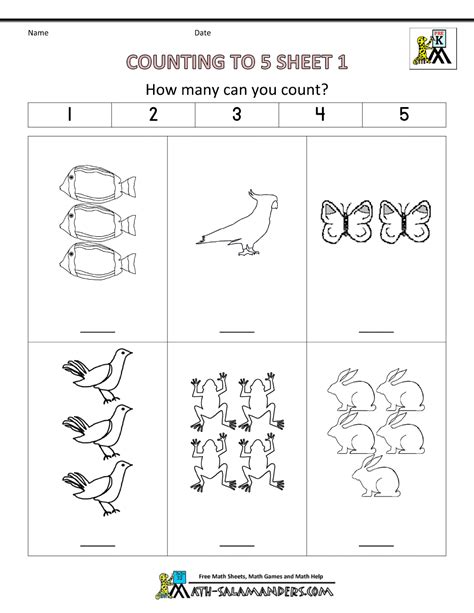 Counting To 5 Worksheets For Kindergarten Counting In 2 5 10
