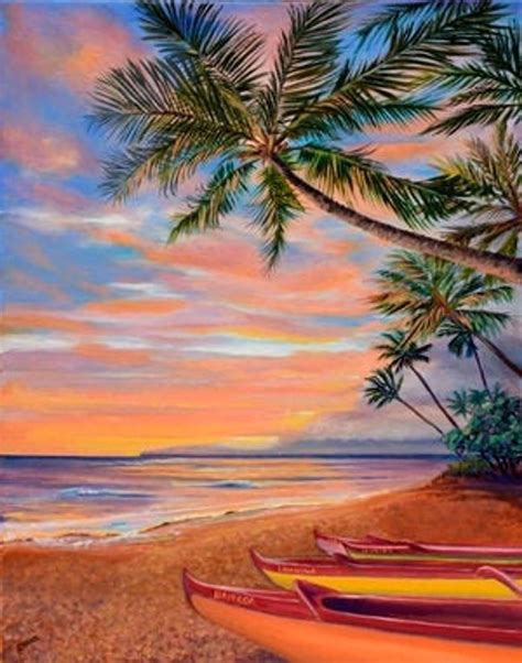 Tropical Beach Painting Beach Sunset Painting Hawaii Painting Palm Trees Painting Beach Art