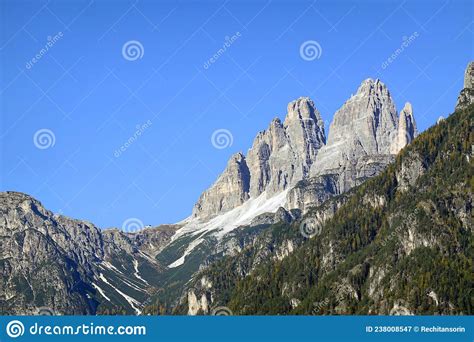 Mountain Range Of Cadini Di Misurina And Tre Cime Di Lavaredo In A