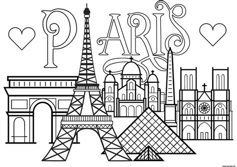 Coloriage Ville De Paris Monuments Tour Eiffel Arc De Triomphe