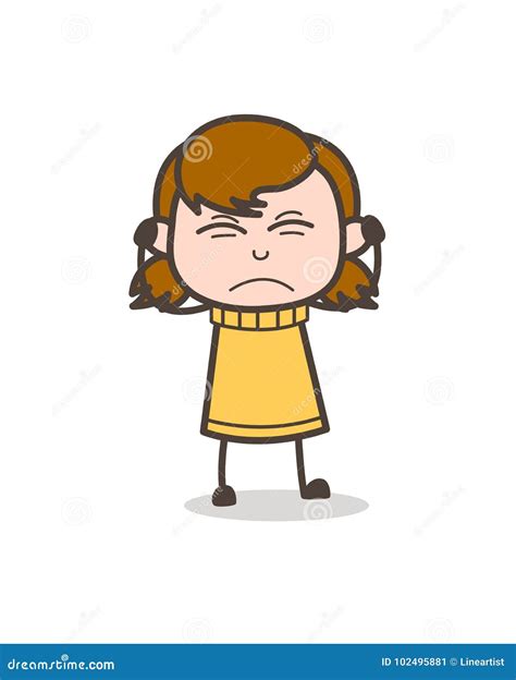 Irritated Face Expression Cute Cartoon Girl Illustration Stock Vector