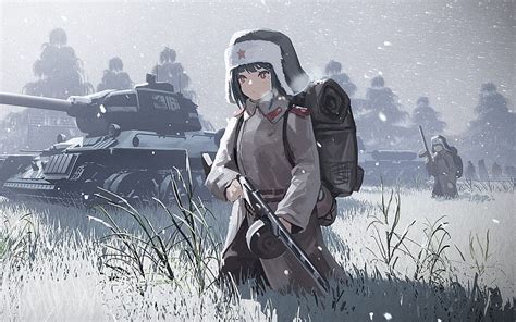 War Solider Anime Girl Art Dual Military Anime Hd Wallpaper Pxfuel