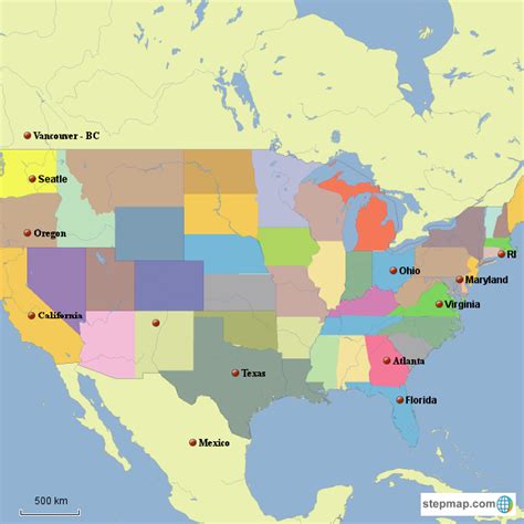 Stepmap Be Us Landkarte Für North America