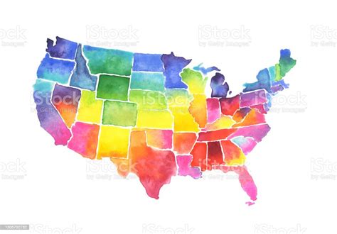 Usa States Map Watercolor Painting Stock Illustration Download Image