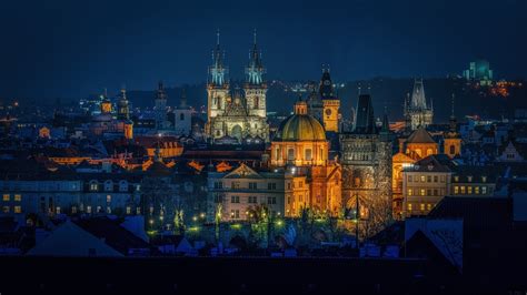 Prague City Night Lights Cityscape Czech Republic Hd Wallpaper