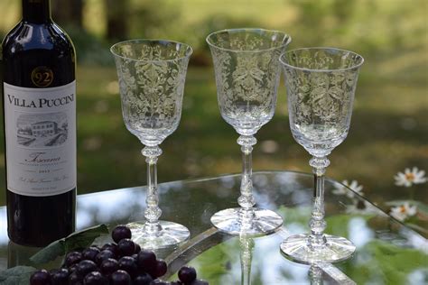 vintage etched wine glasses water goblets set of 4 heisey orchid circa 1940 vintage