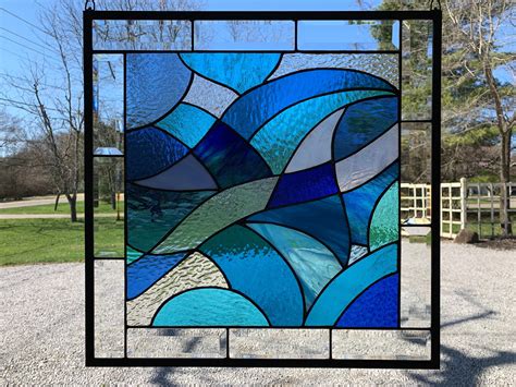 Honeydewglass Large Stained Glass Ocean Waves 144wv Etsy Modern