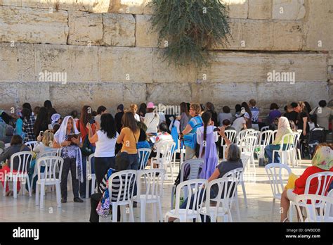 Women Praying At The Womens Side Of The Western Wailing Wall Which Is