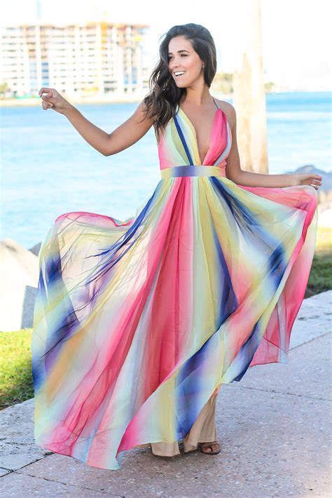 Rainbow Maxi Dress With Criss Cross Back Maxi Dresses Saved By The